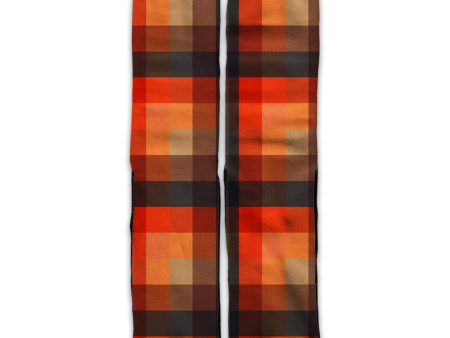 Orange Brown Plaid Universal Socks Online Sale